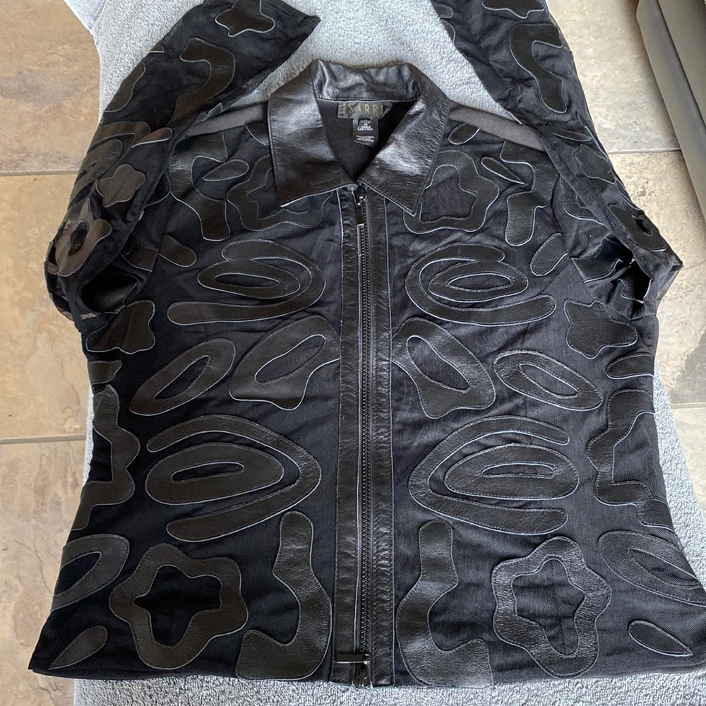 ISABEL Suit Jacket with Sheer Sleeves/Front Panels and Leather Detail Size Large